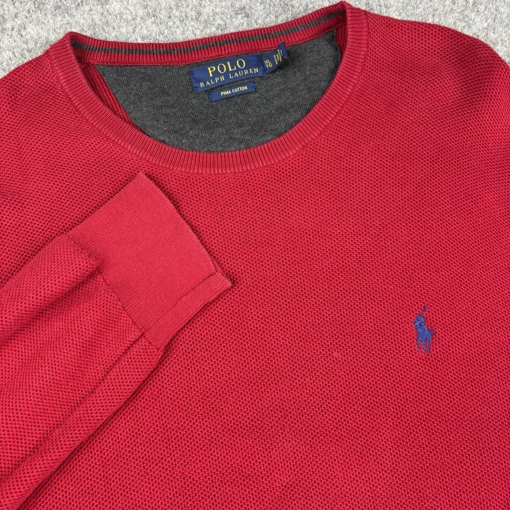 Polo Ralph Lauren Sweater Mens Xl Red Long‎ Sleeve Preppy Pima Cotton Casual
